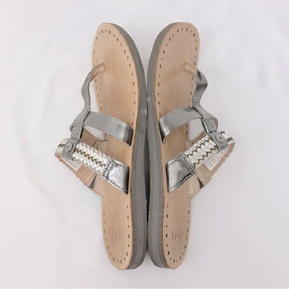 UGG Audra Metallic Silver Braid Leather Double Strap Thong Slide Boho Sandals - Picture 10 of 16